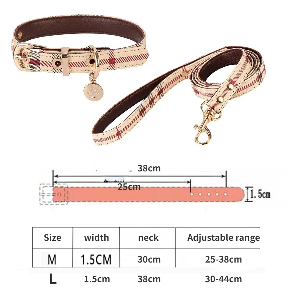 Pet Collar and Leash Set Leather Fashion Adjustable Collars