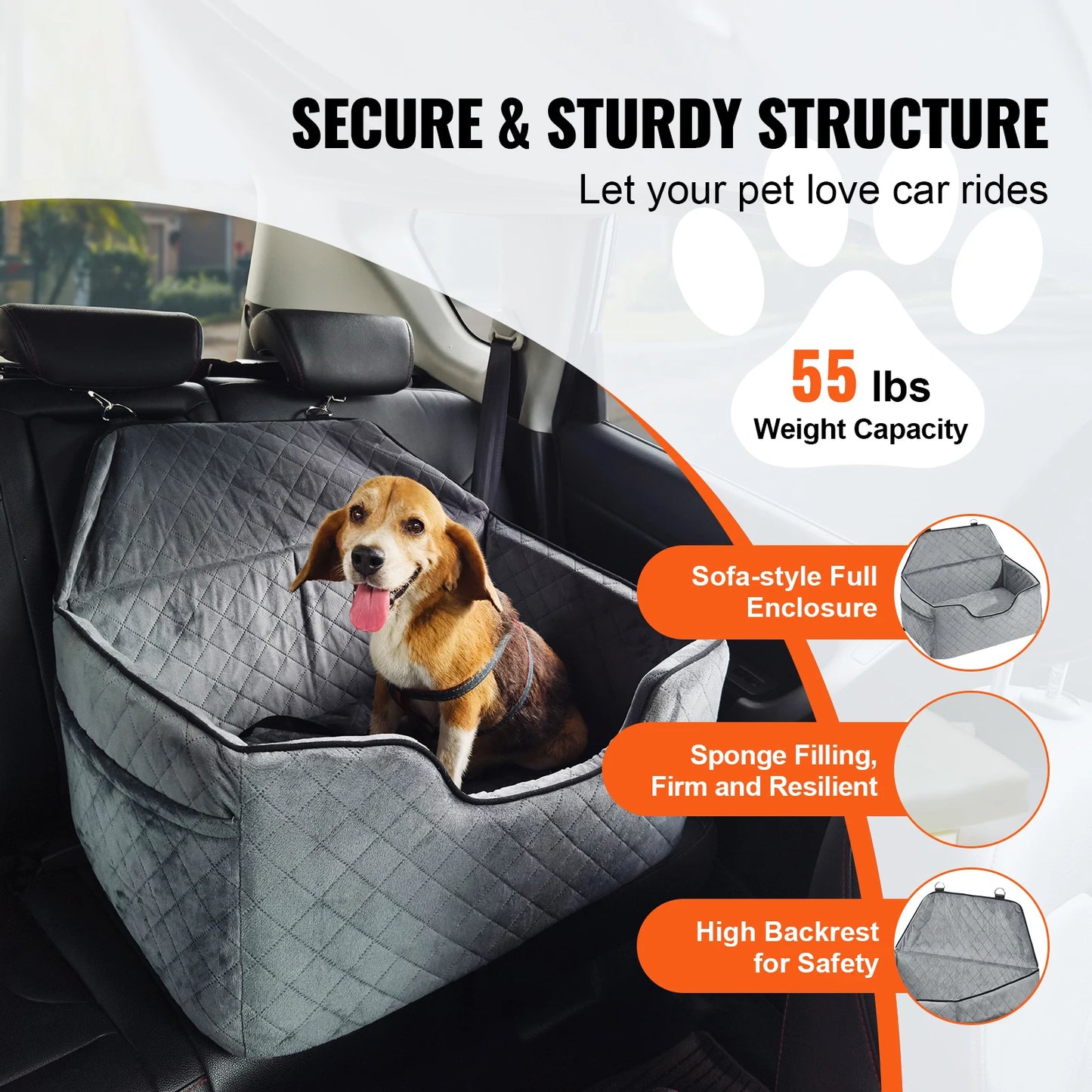 SucceBuy Dog Car Seat Booster With Pocket For Medium Large Dogs Up To 55 Lbs