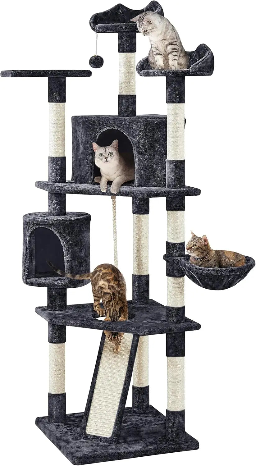 79 Inch Multi Level Cat Tree Indoor Tower with Plush Perches and Scratching Posts for Kittens and Cats