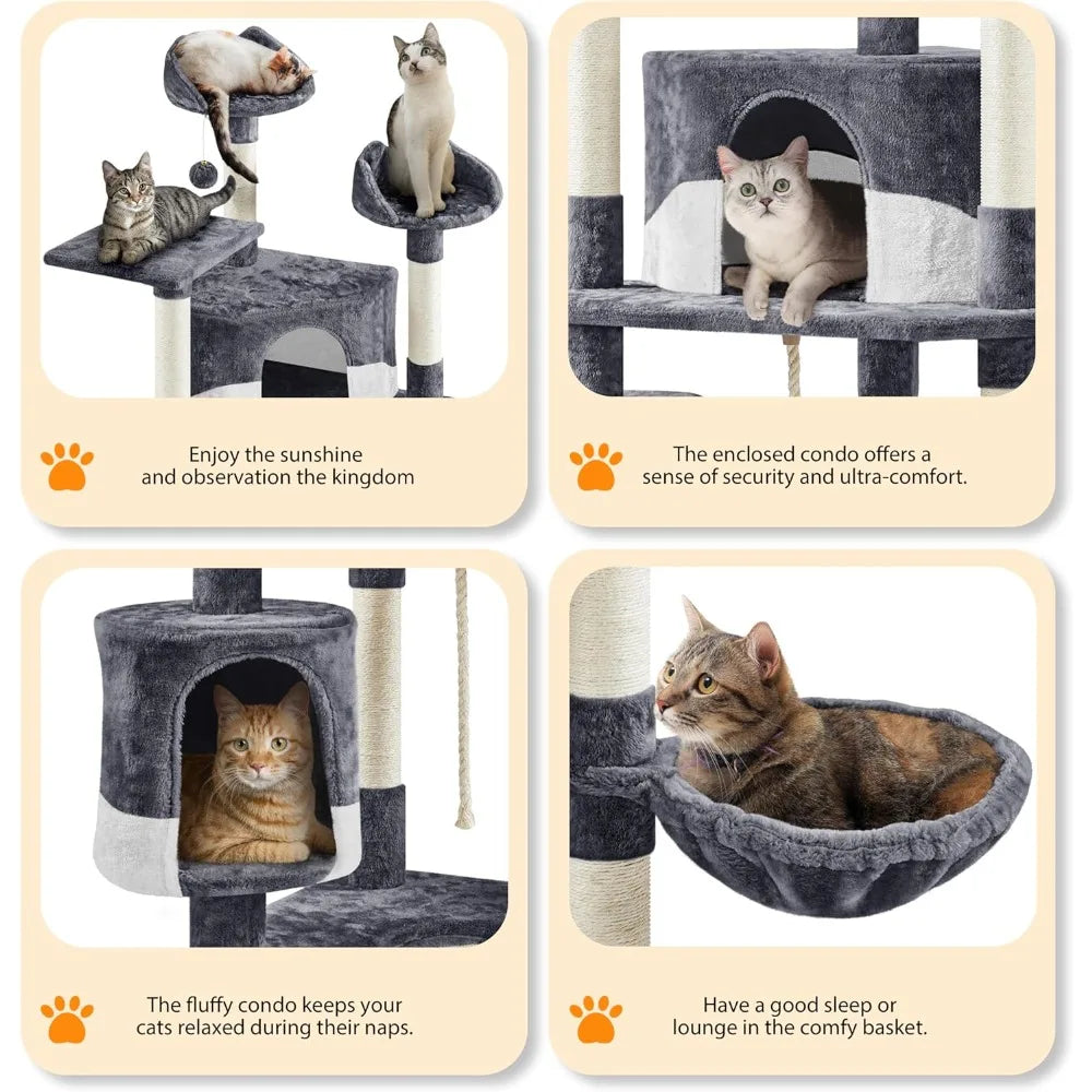 79 Inch Multi Level Cat Tree Indoor Tower with Plush Perches and Scratching Posts for Kittens and Cats