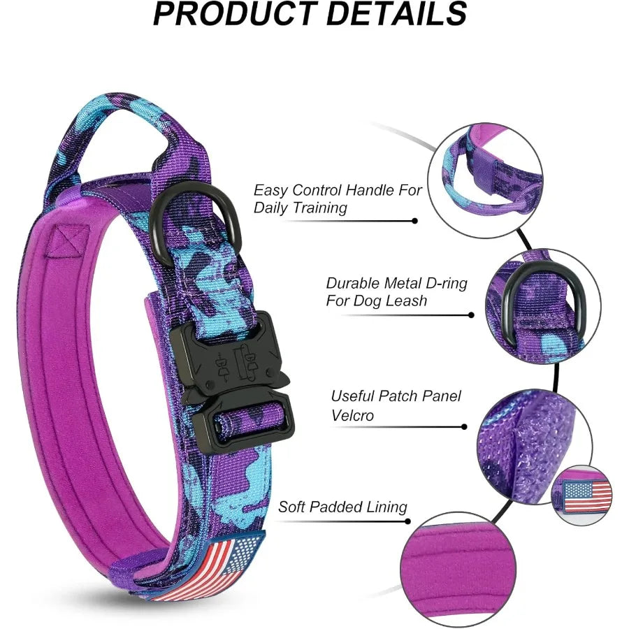 Tactical Nylon Dog Collar With Handle And Buckle For Medium Dogs