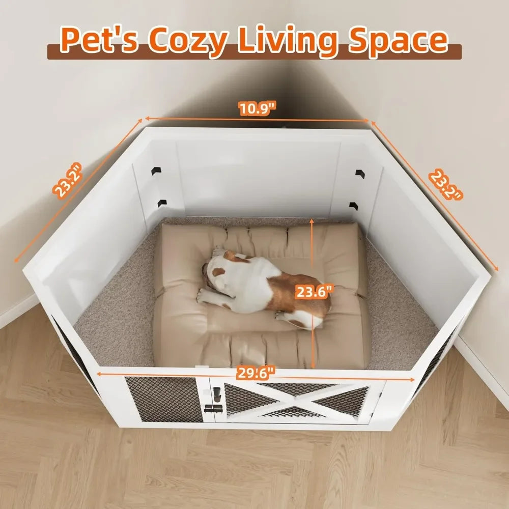 Corner Dog Crate Furniture Wooden Dog Kennel End Table with Mesh for Small Medium Large Dogs