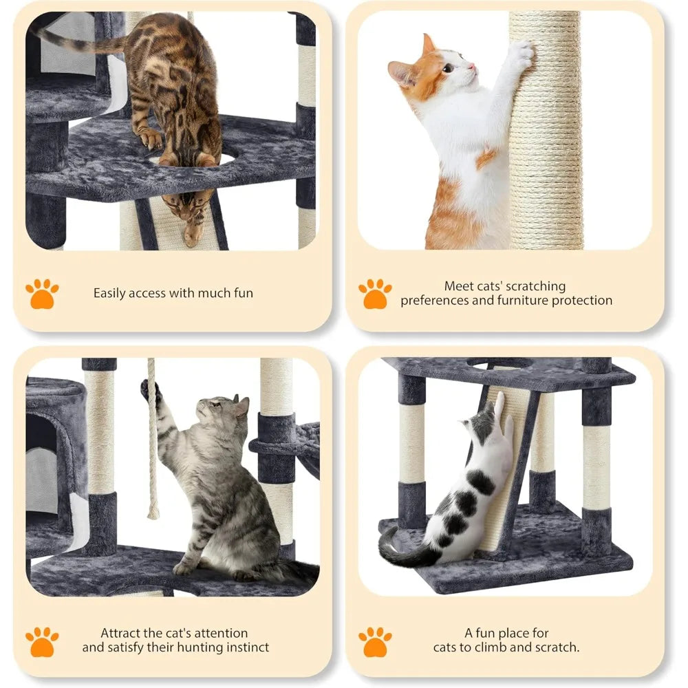 79 Inch Multi Level Cat Tree Indoor Tower with Plush Perches and Scratching Posts for Kittens and Cats