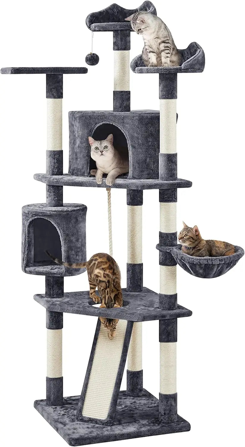 79 Inch Multi Level Cat Tree Indoor Tower with Plush Perches and Scratching Posts for Kittens and Cats
