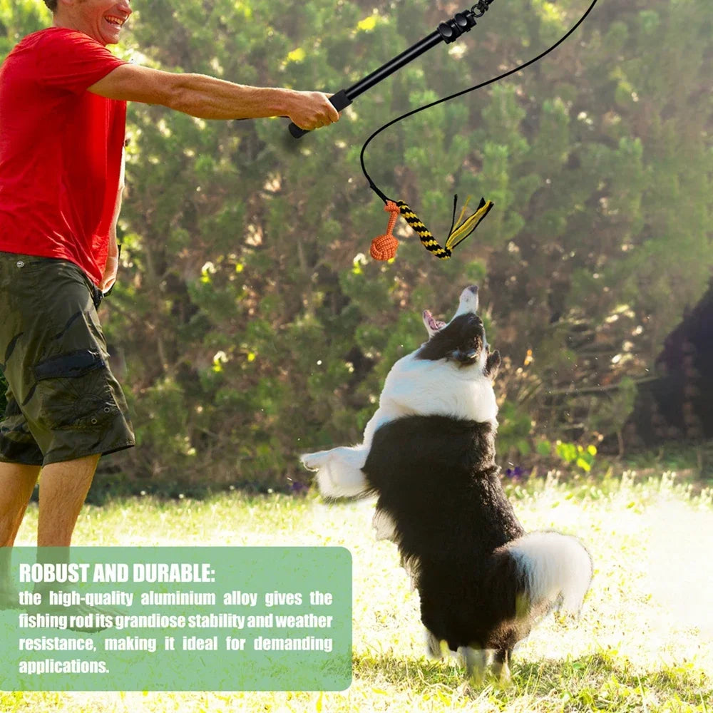 Interactive Dog Toy Extendable Flirt Pole for Small and Large Dogs Chase Drag Chew Rope Outdoor Training