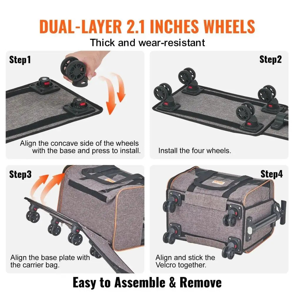 Rolling Carrier with Wheels - Airline Approved Pet Travel Bag