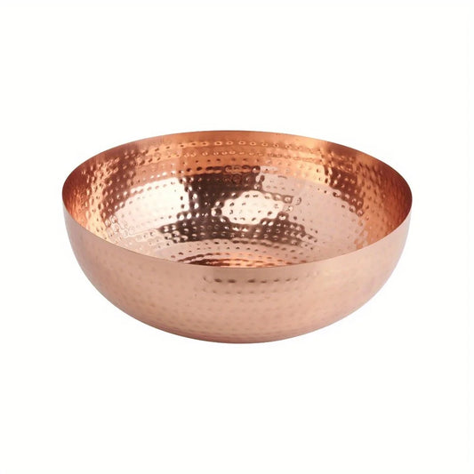 Round Hammered Copper Finish Metal Serving Bowl With Texture