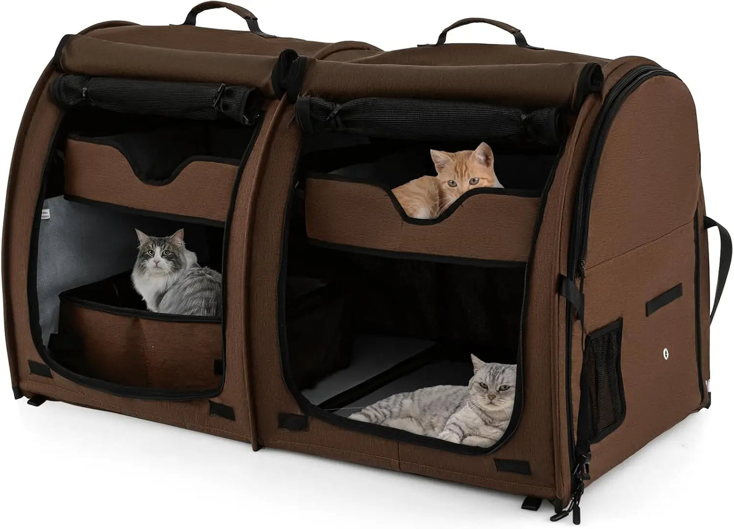 40 Inch Cat Carrier with Double Compartments and Removable Hammocks Portable Pet Kennel with Dual Use Mats and Litter Box