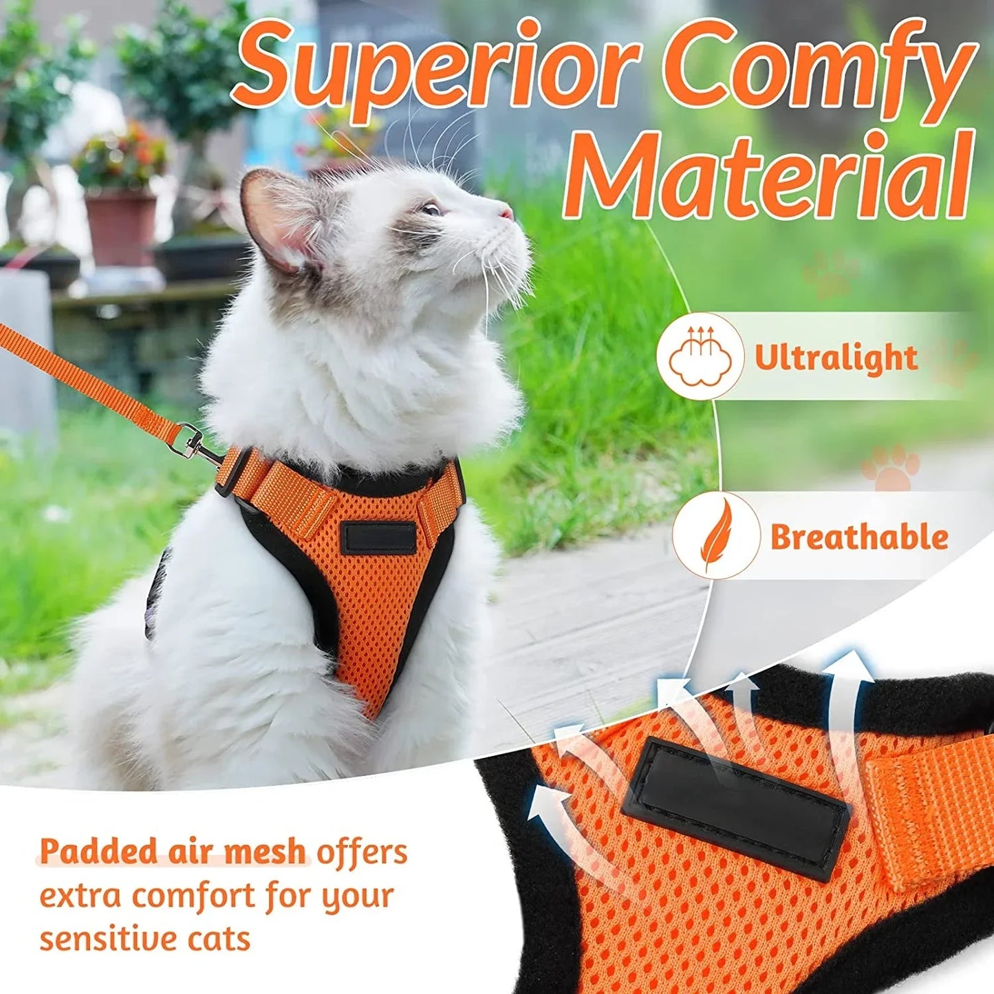 ATUBAN Reflective Breathable Cat Harness And Leash Walking