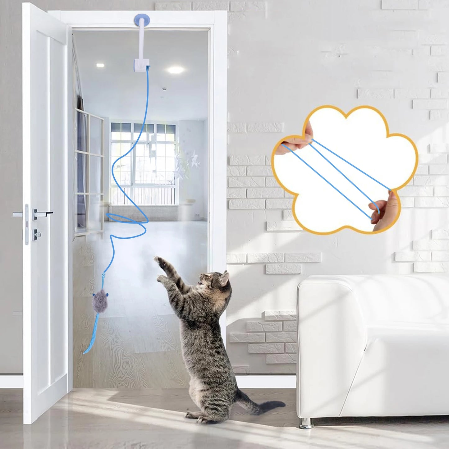 Door Hanging Kitten Teaser Retractable With Catnip Mice