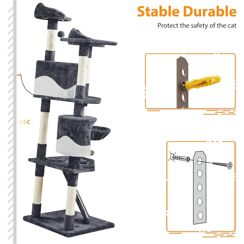 79 Inch Multi Level Cat Tree Indoor Tower with Plush Perches and Scratching Posts for Kittens and Cats
