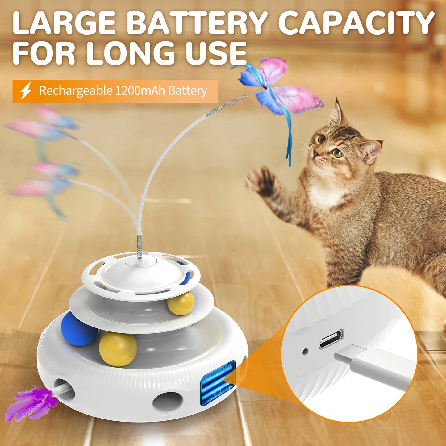 Chargeable Interactive Cat Laser Puzzle Pet Toy Automatic USB Teaser with Feather