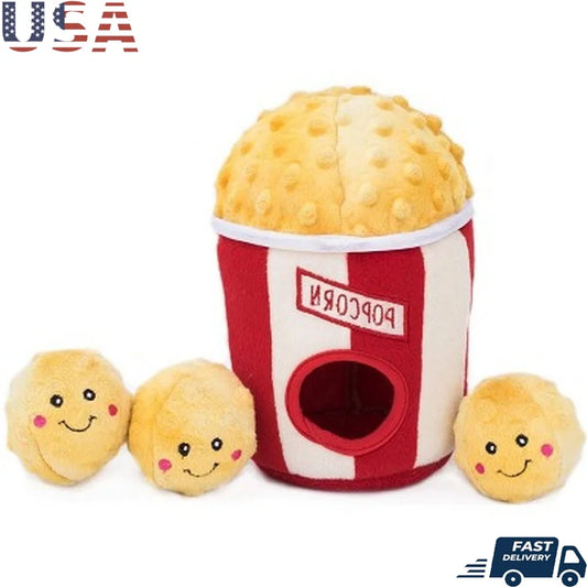 Interactive Dog Toy Set Burrow Popcorn Bucket with Squeaky Plush Miniz for Mental Stimulation and Hide and Seek Fun