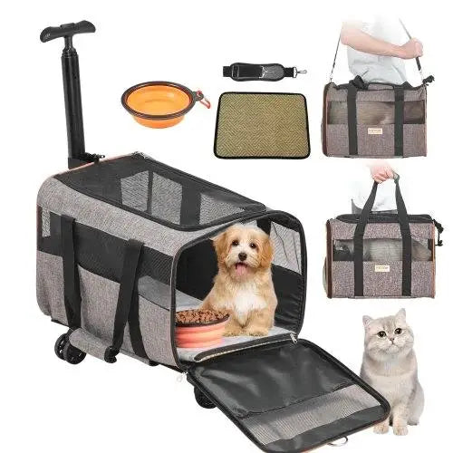 Rolling Carrier with Wheels - Airline Approved Pet Travel Bag