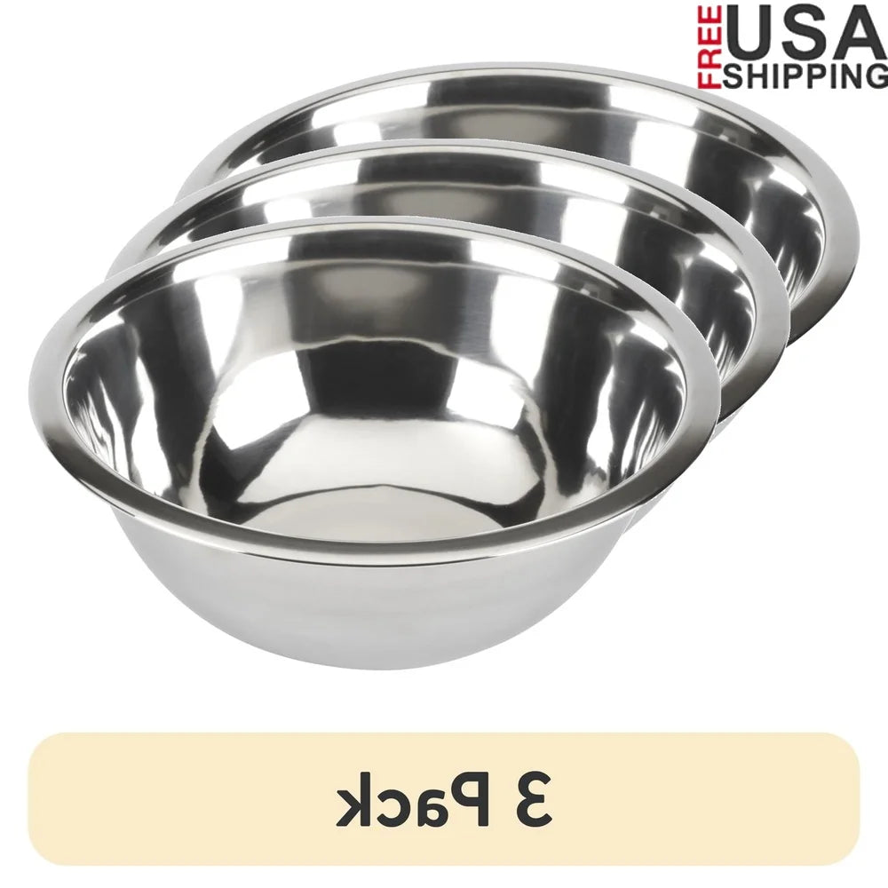 3 Pack Stainless Steel Mixing Bowls Set Multipurpose Kitchen Bowls 4 Quart