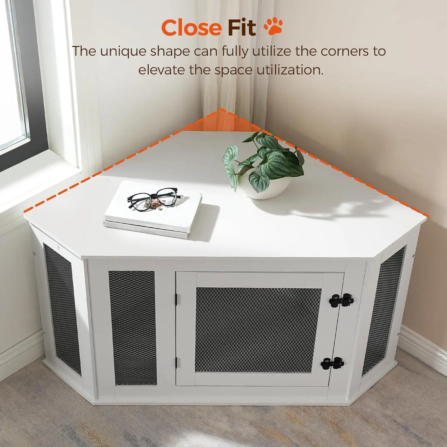 Corner Dog Crate Furniture Wooden Kennel End Table Decorative Pet Crate for Small and Medium Dogs