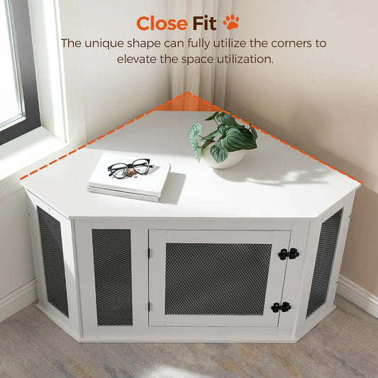 Corner Dog Crate Furniture Wooden Kennel End Table Decorative Pet Crate for Small and Medium Dogs