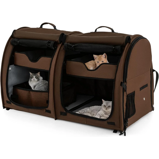 40 Inch Cat Carrier with Double Compartments and Removable Hammocks Portable Pet Kennel with Dual Use Mats and Litter Box