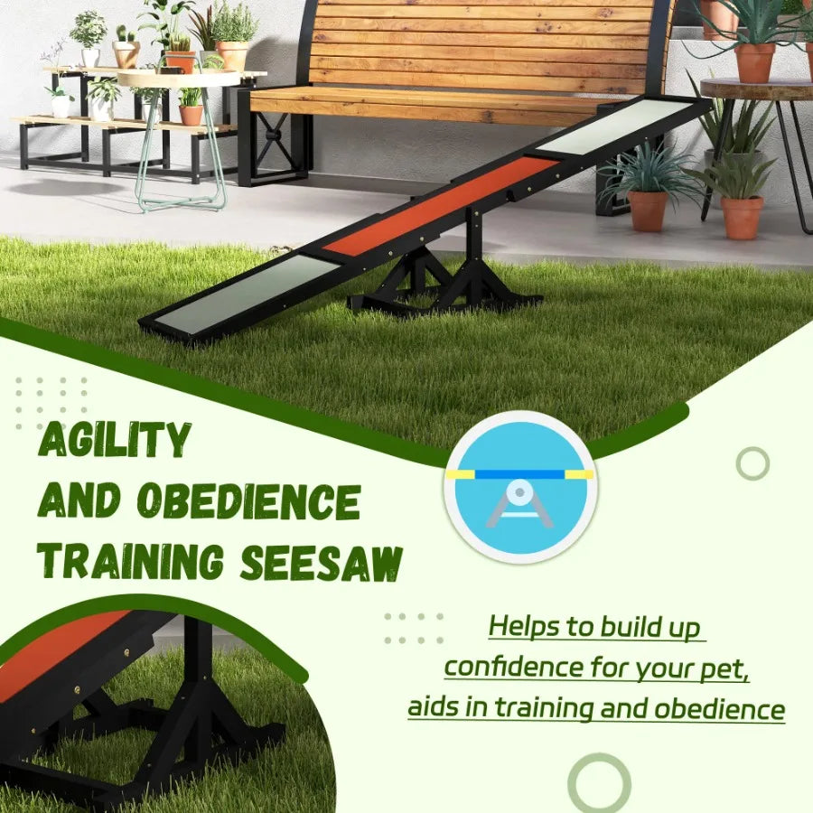 Wooden Dog Agility Seesaw for Training and Exercise Platform Equipment Run Game Toy Weather Resistant 71" L