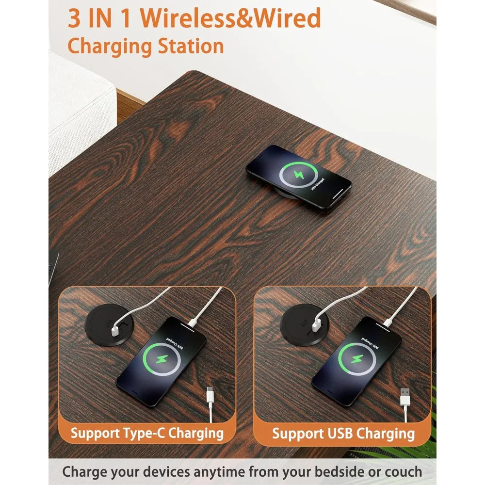 Wooden Dog Crate Furniture With Storage And Wireless Charging