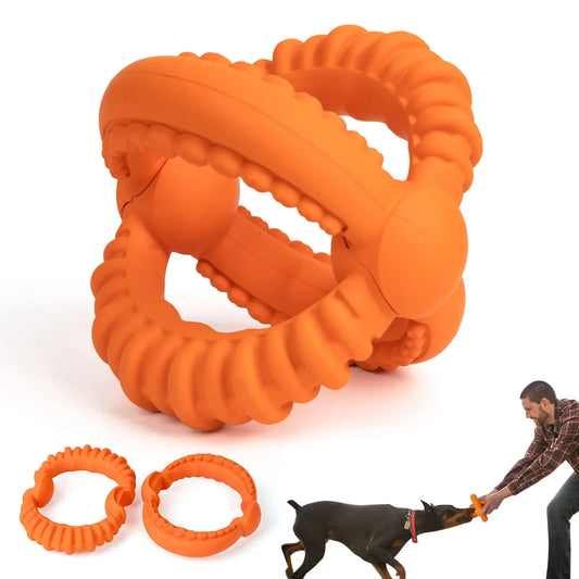 Interactive Dog Tug of War Toy with Detachable Rings Natural Rubber Chew Toys for Large Dogs