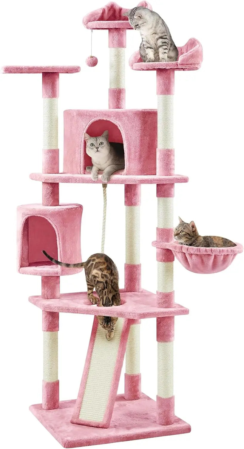 79 Inch Multi Level Cat Tree Indoor Tower with Plush Perches and Scratching Posts for Kittens and Cats
