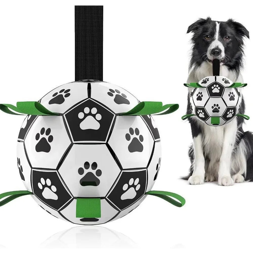 Durable Soccer Pet Toy With Straps For Dogs Interactive Chew Training Teeth Cleaning Playtime
