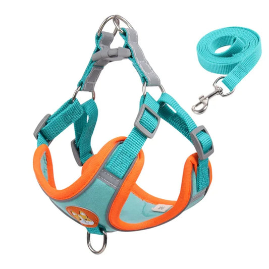 Dog Harness with 1.5m Traction Leash Set  Pull Dog Vest Strap Adjustable Reflective Breathable Harness