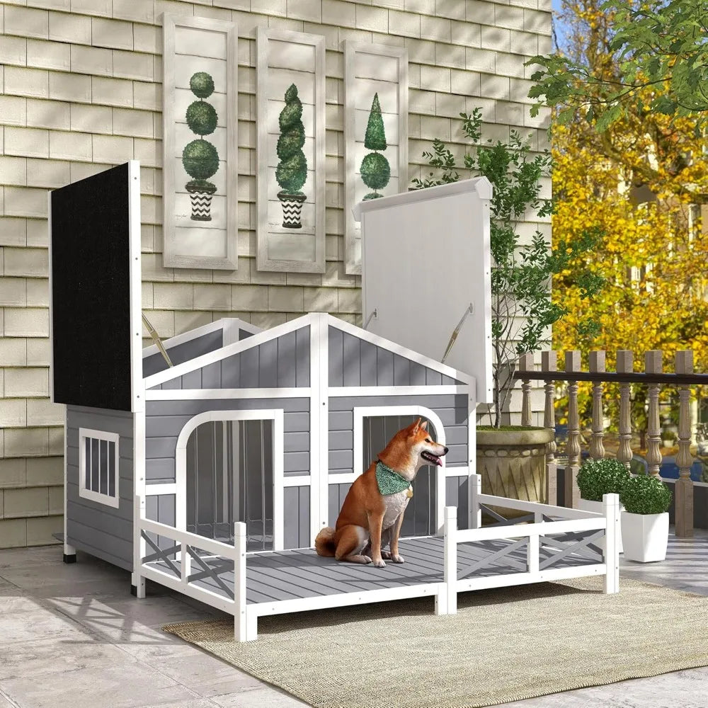 Outdoor Double Large Wooden Dog Kennel Weatherproof