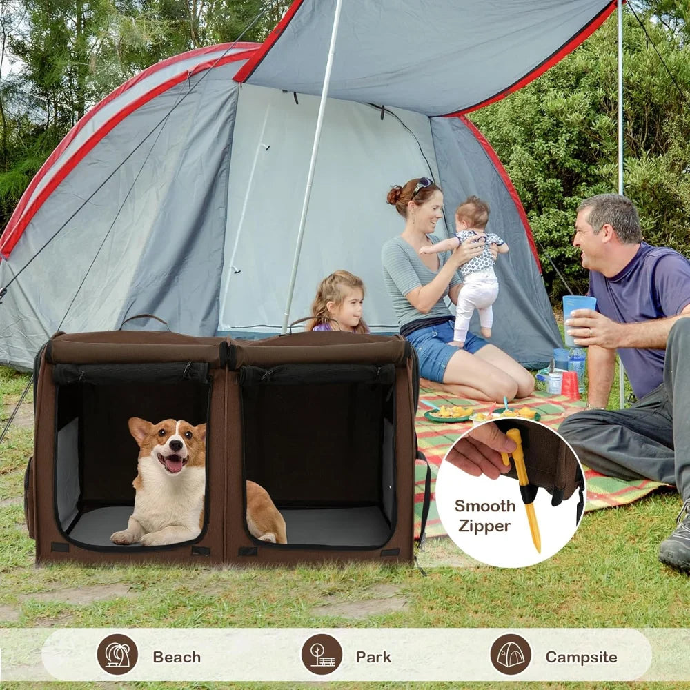40 Inch Cat Carrier with Double Compartments and Removable Hammocks Portable Pet Kennel with Dual Use Mats and Litter Box