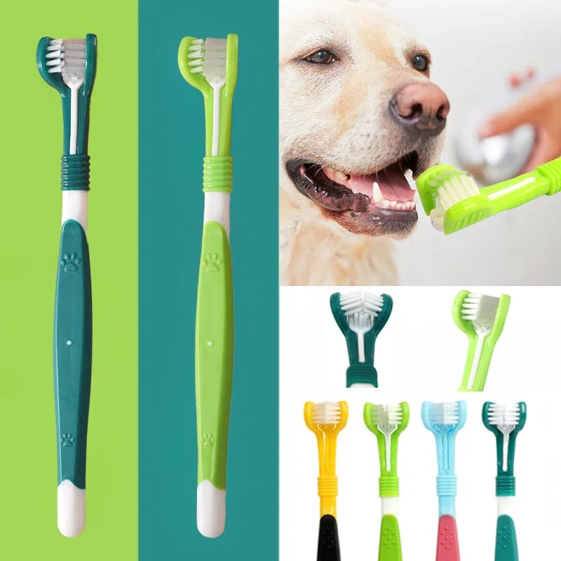 3-Sided Pet Toothbrush Dog Plastic Toothbrush Removing Bad Breath Tartar Cleaning Mouth Pet Dental Care