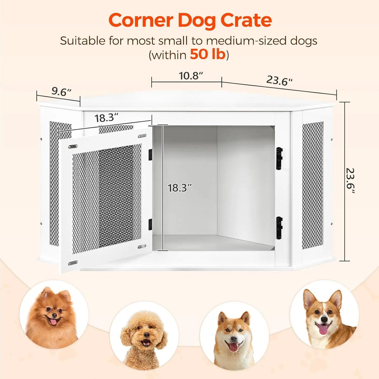 Corner Dog Crate Furniture Wooden Kennel End Table Decorative Pet Crate for Small and Medium Dogs