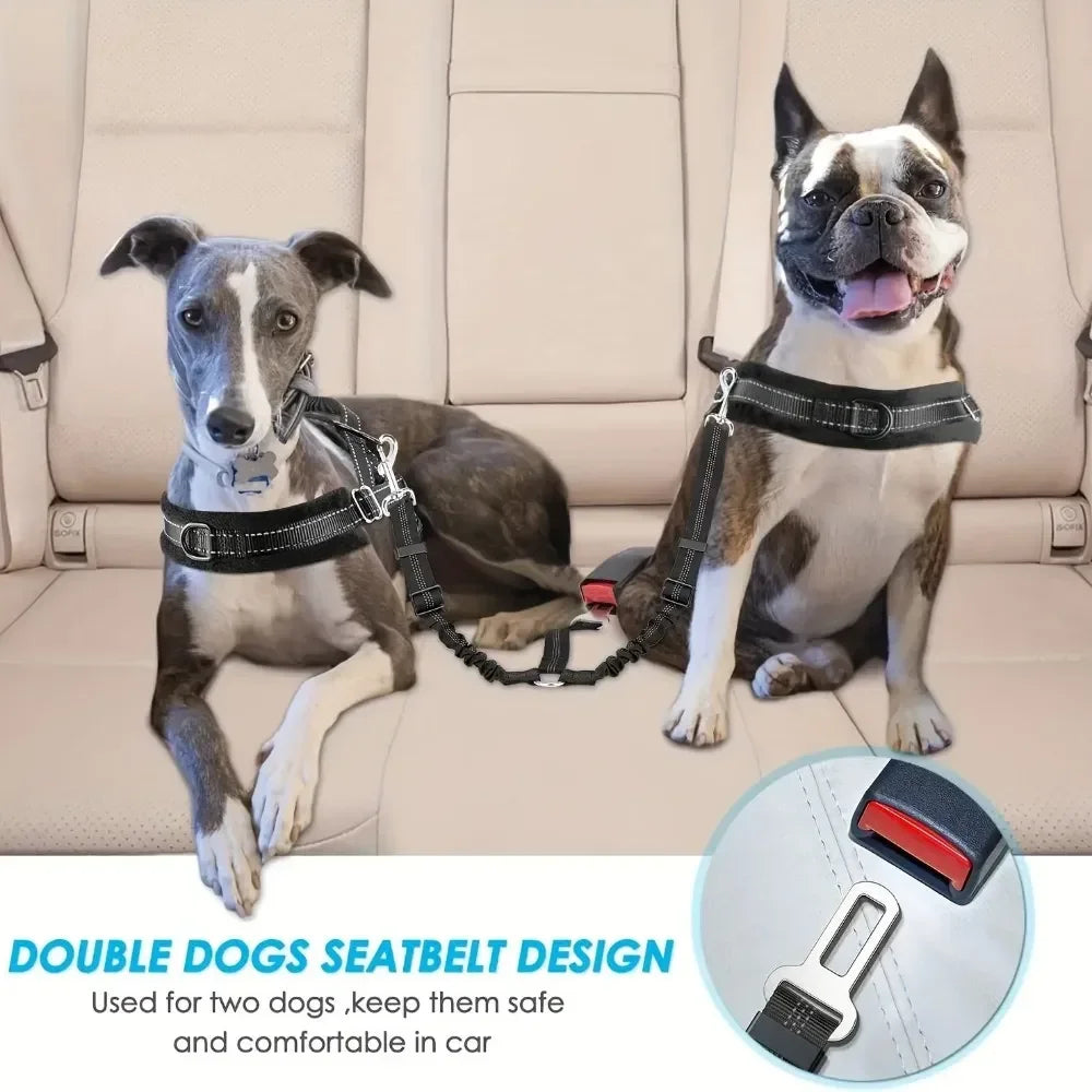 Adjustable Reflective Dog Car Safety Seat Belt Harness with Double Elastic Shock T