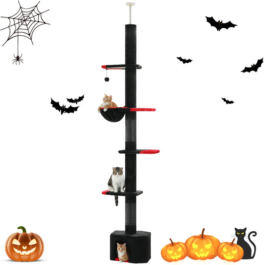 Gothic Black Cat Tree Floor To Ceiling Tower With Five Tiers