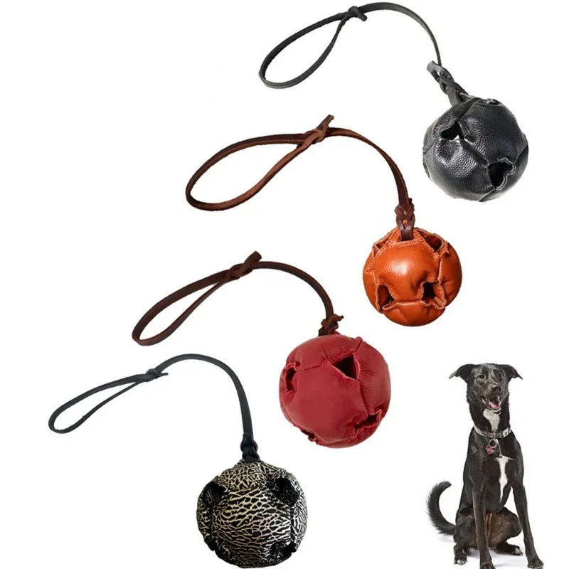 Leather Dog Training Ball Toy Dog Ball Tug Toy