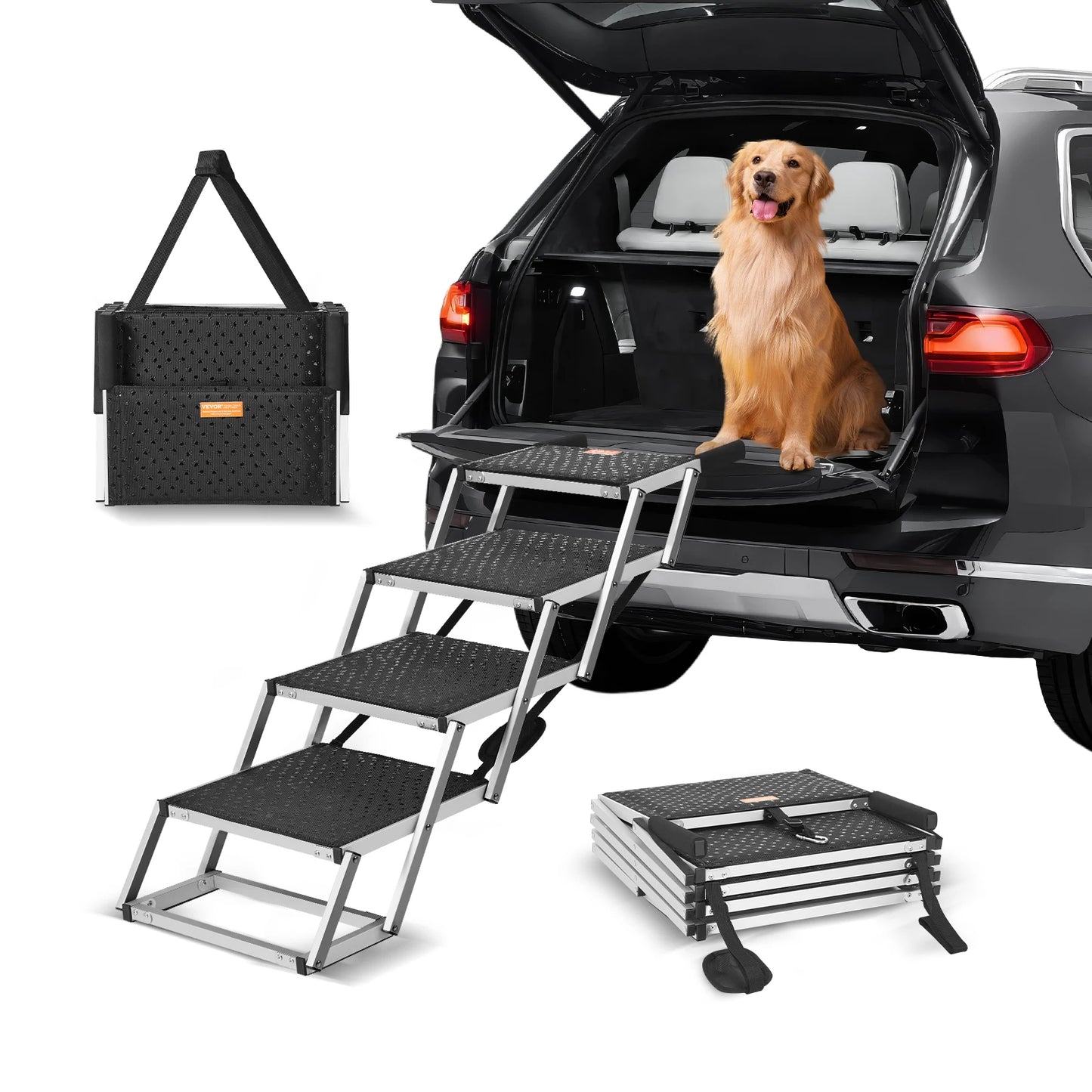 SucceBuy Foldable Dog Car Steps Portable Lightweight Aluminum Up To 150 Lbs